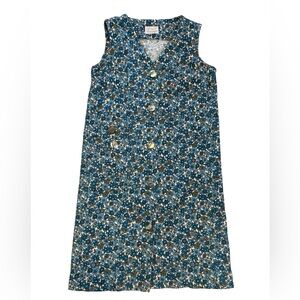 Vtg 1960s Loungees OS Floral Corduroy Midi House Dress , Pockets, M/L, Boho